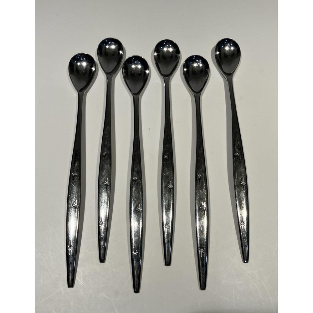 6 Eldan Atomic Starburst Stainless Steel Japan Flatware Long Iced Tea Spoon MCM